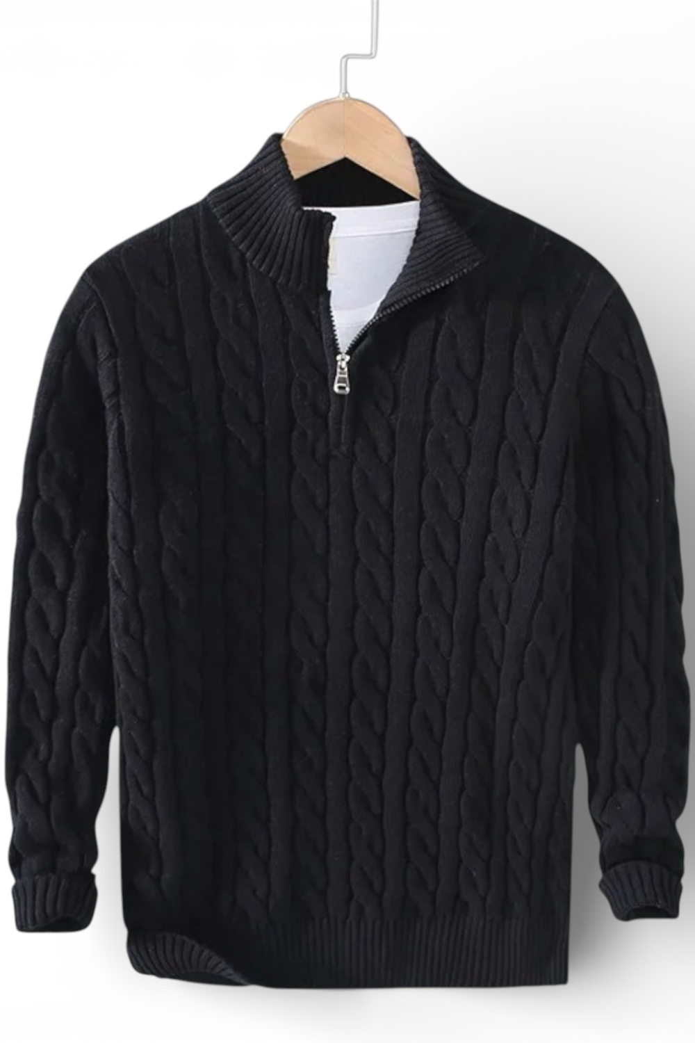 Jacquard Mock Neck Half-Zip Sweater in Cotton