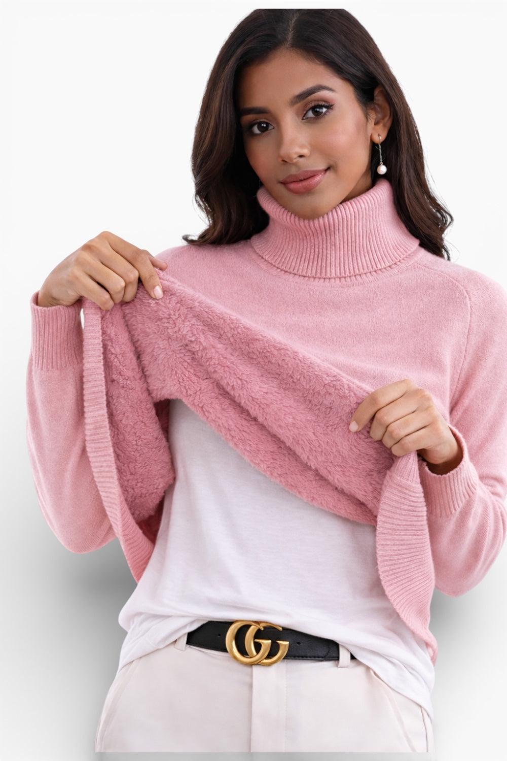 Women’s Knit Pullover Soft Polyester High Collar Fall Winter