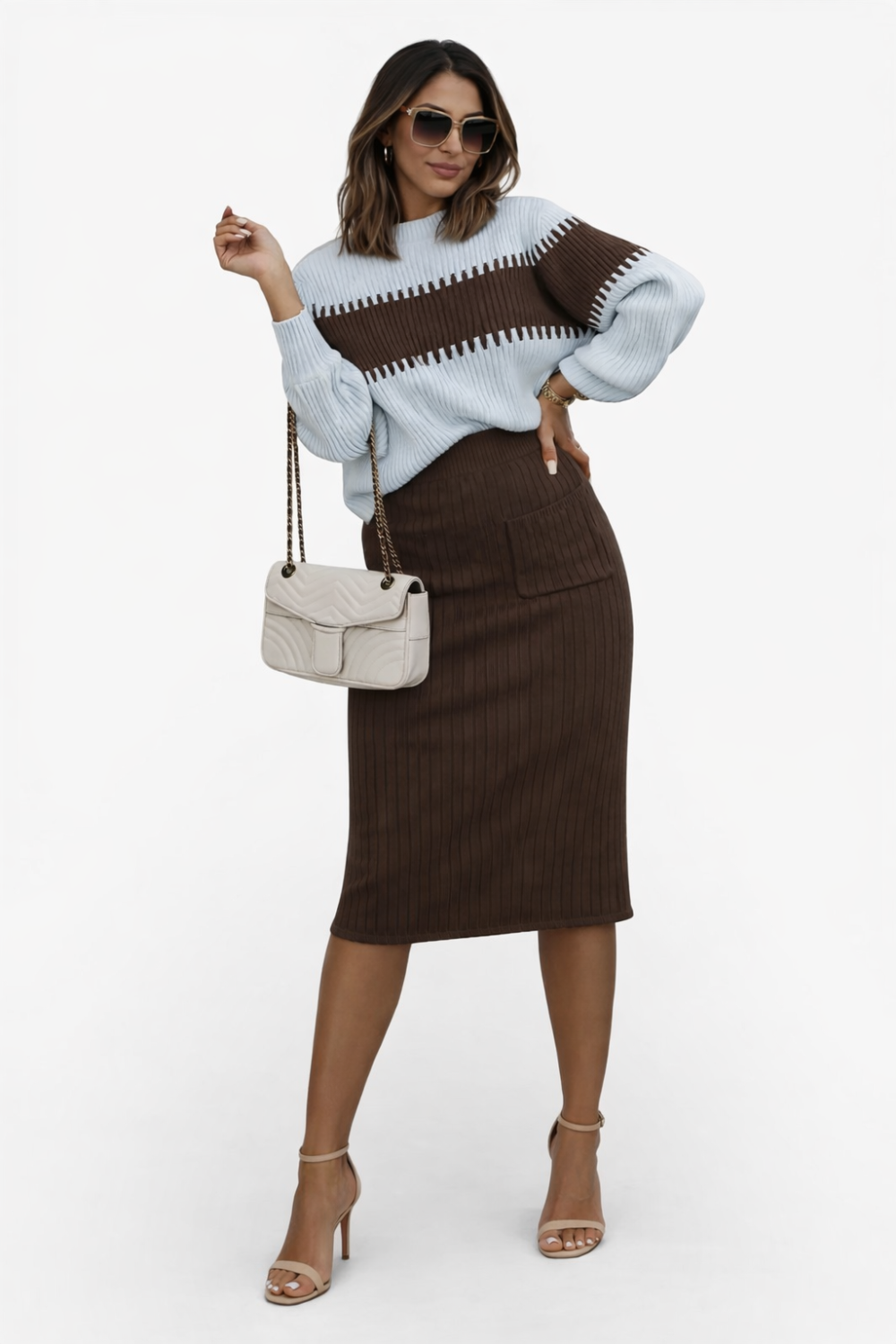 Women’s Ribbed Knit Midi Skirt in Viscose