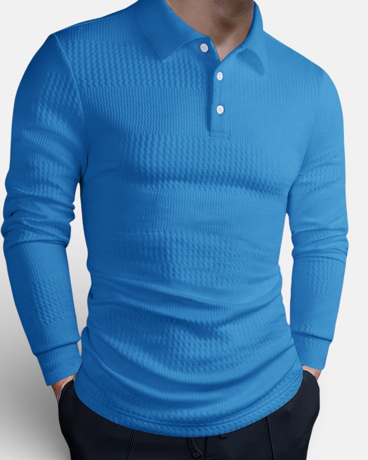 Knit Long Sleeve Polo Shirt in Polyester