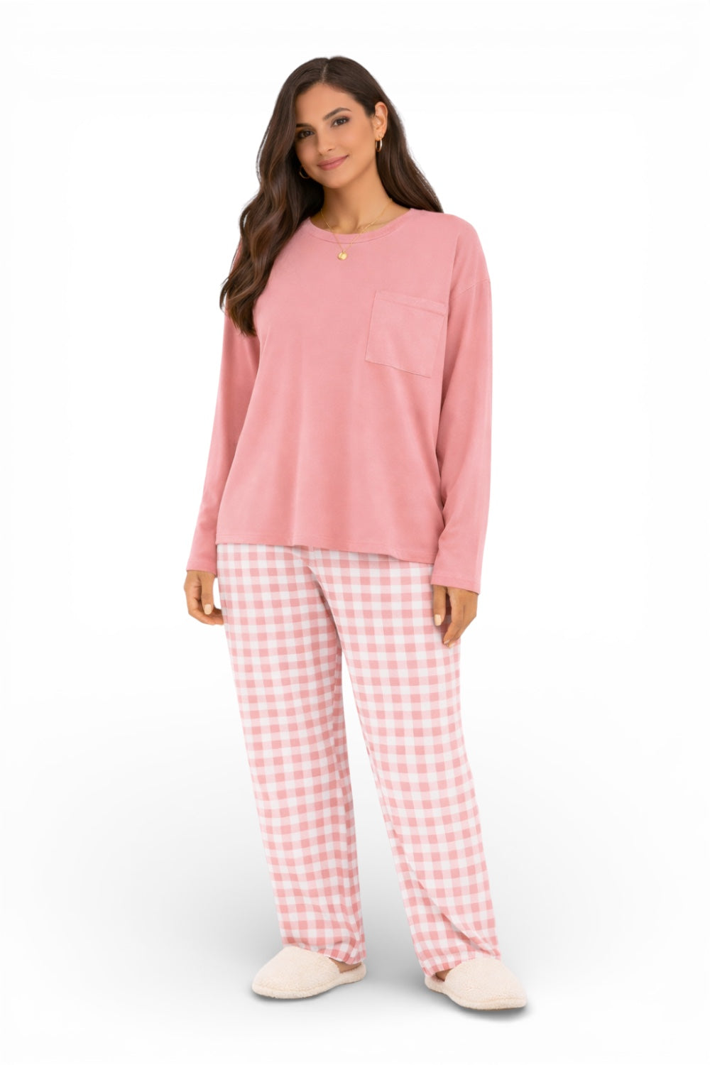 Women’s Pajama Set Lightweight Polyester Plaid Spring Fall Comfort