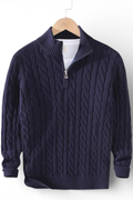 Jacquard Mock Neck Half-Zip Sweater in Cotton