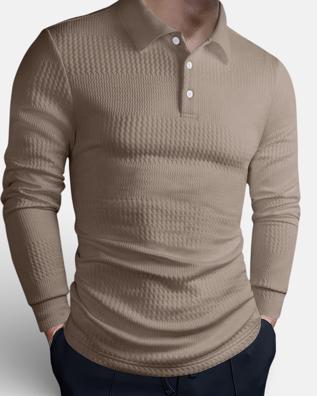 Knit Long Sleeve Polo Shirt in Polyester