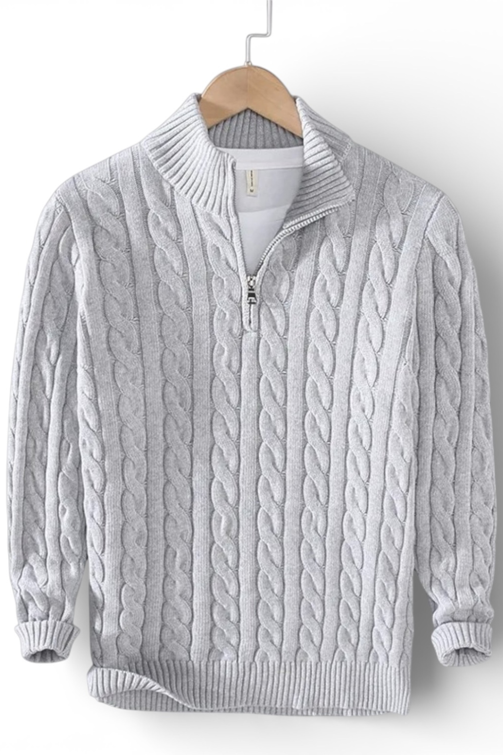 Jacquard Mock Neck Half-Zip Sweater in Cotton