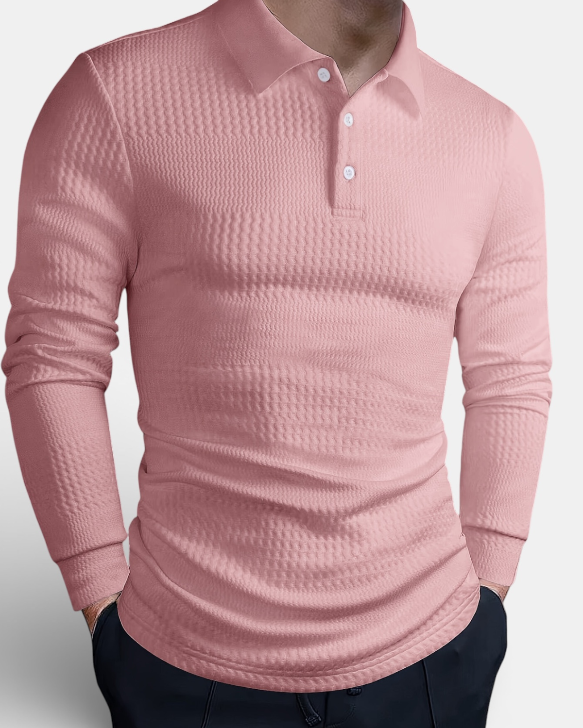 Knit Long Sleeve Polo Shirt in Polyester