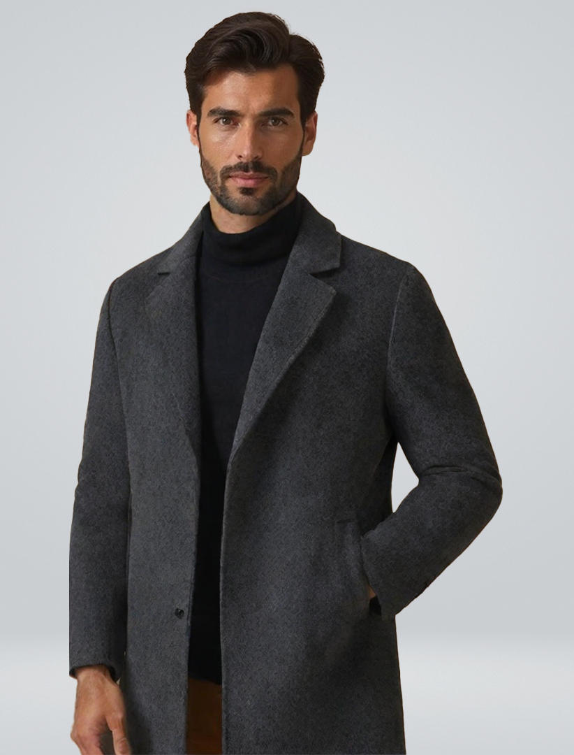 Leonard Men’s Long Wool Overcoat – Timeless Winter Elegance Dark Gray