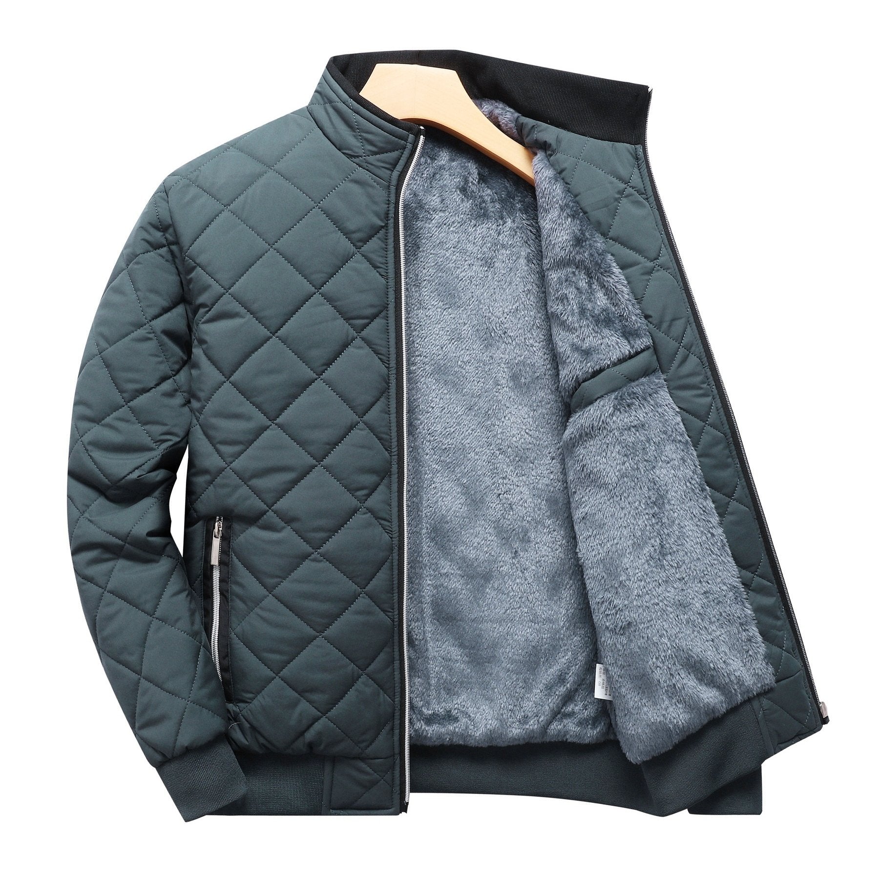 Heren Gewatteerde Fleece-Gevoerde Wintervest - Donkergroen, Warm & Stijlvol met Rits en Zakken, Casual Losse Pasvorm voor Dagelijks Kouwe Weer, Winterkleding