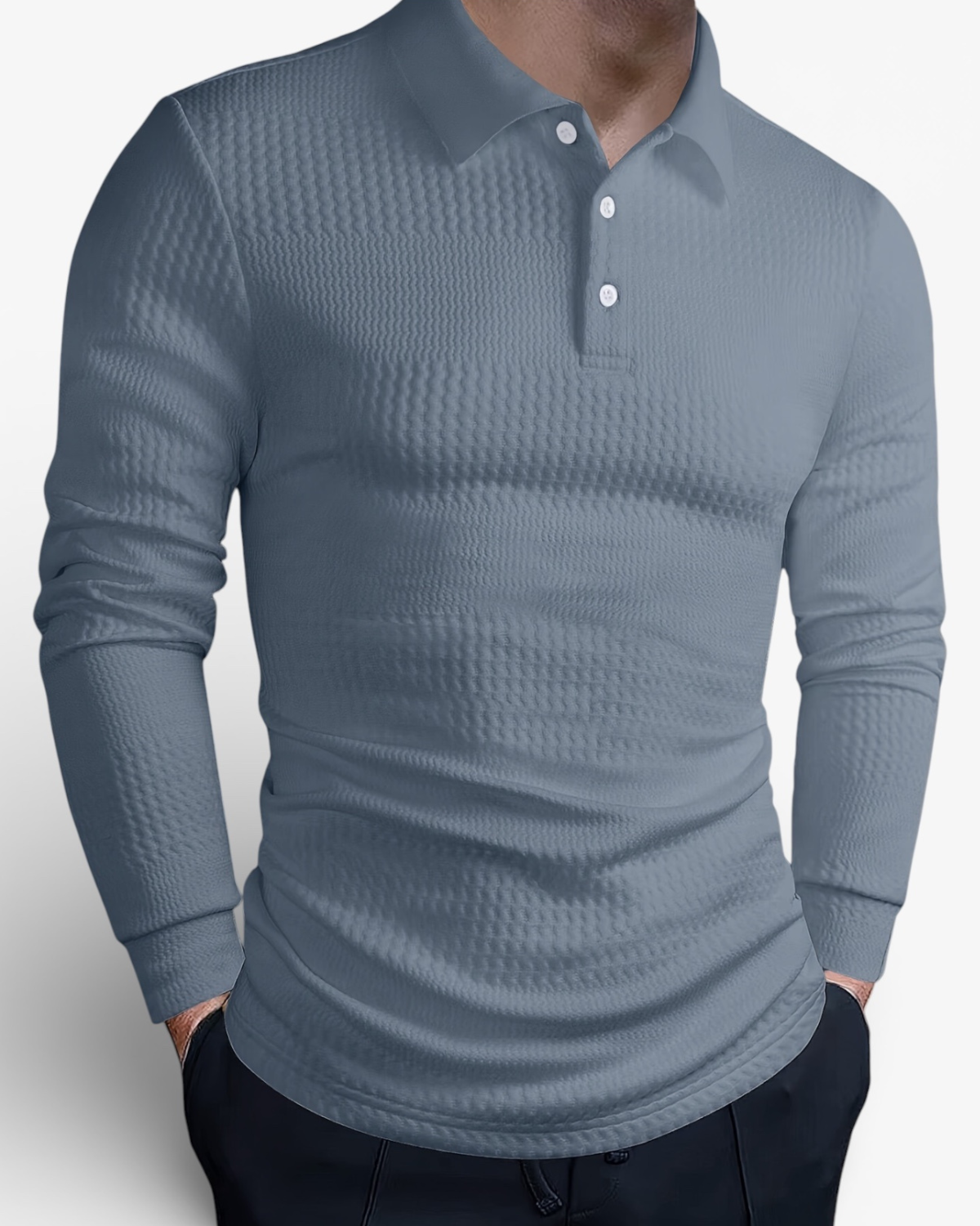 Knit Long Sleeve Polo Shirt in Polyester