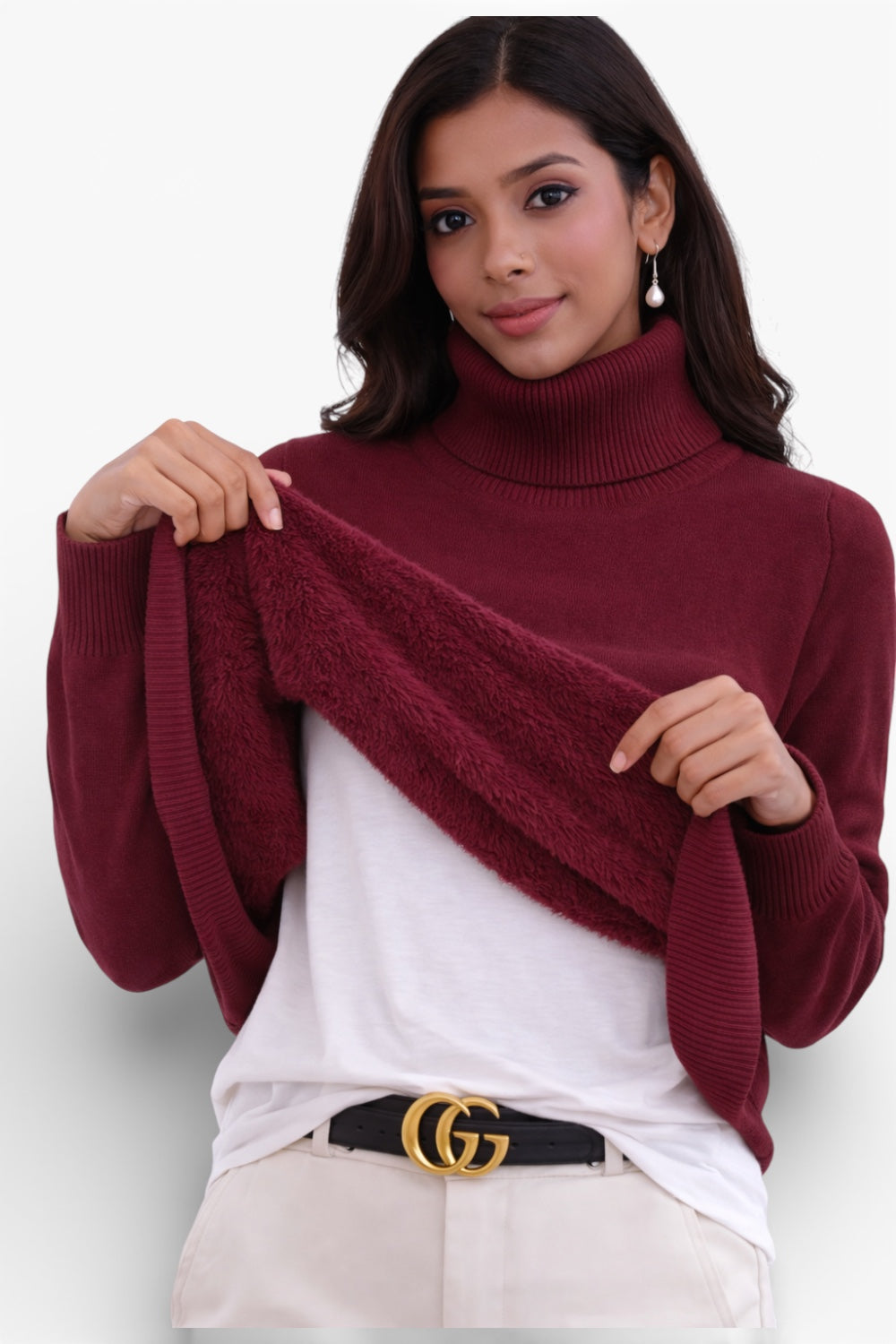 Women’s Knit Pullover Soft Polyester High Collar Fall Winter