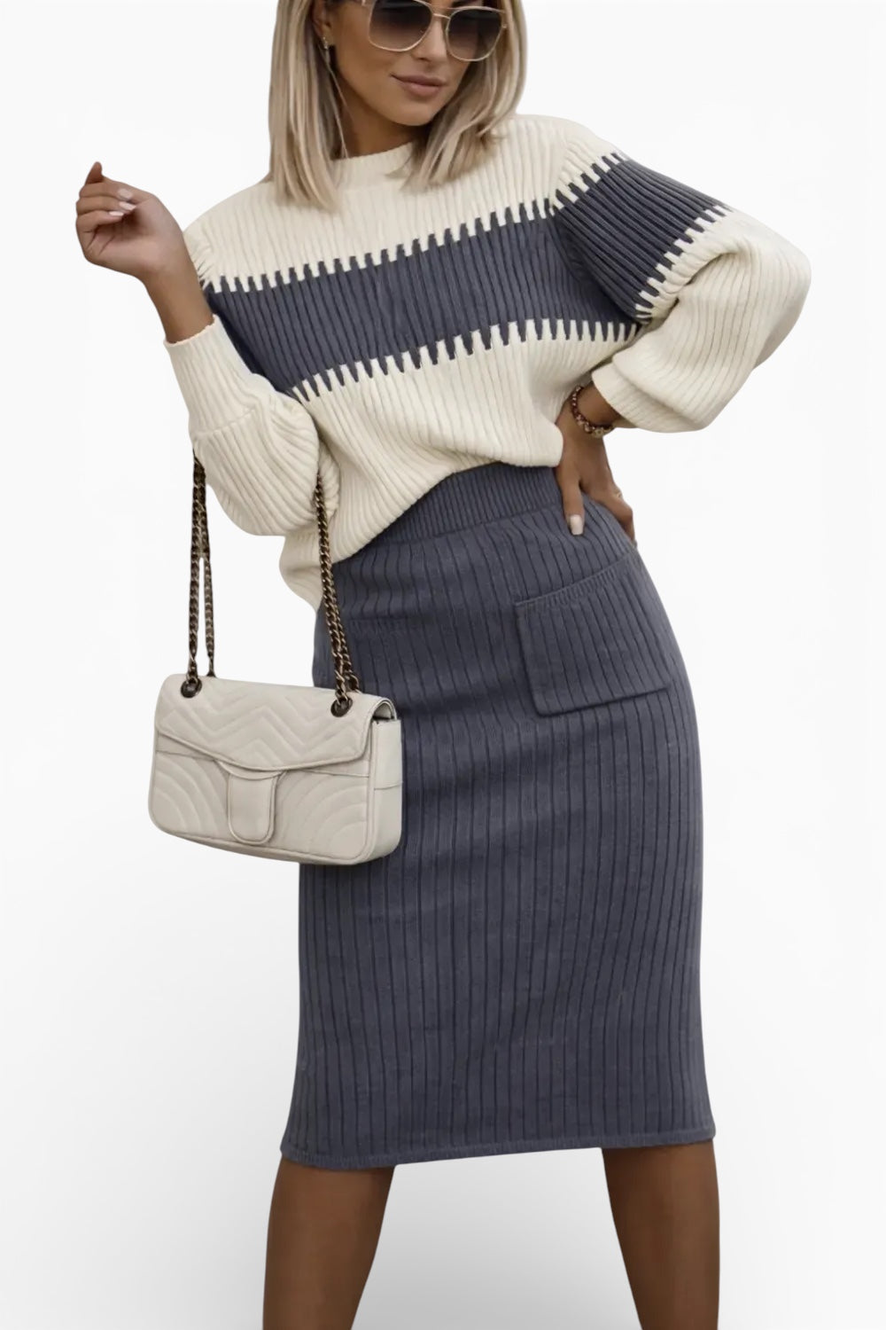 Women’s Ribbed Knit Midi Skirt in Viscose