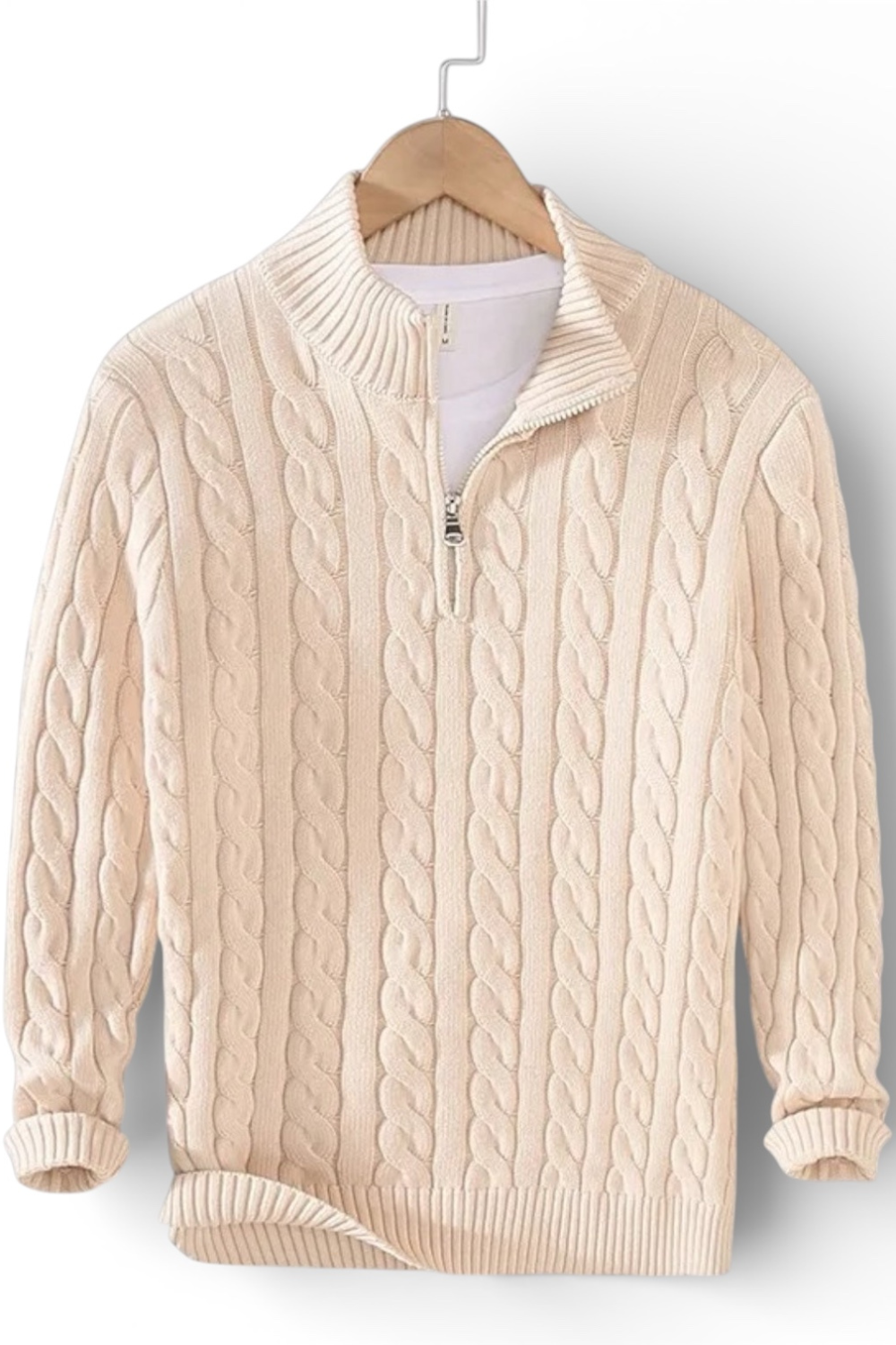 Jacquard Mock Neck Half-Zip Sweater in Cotton