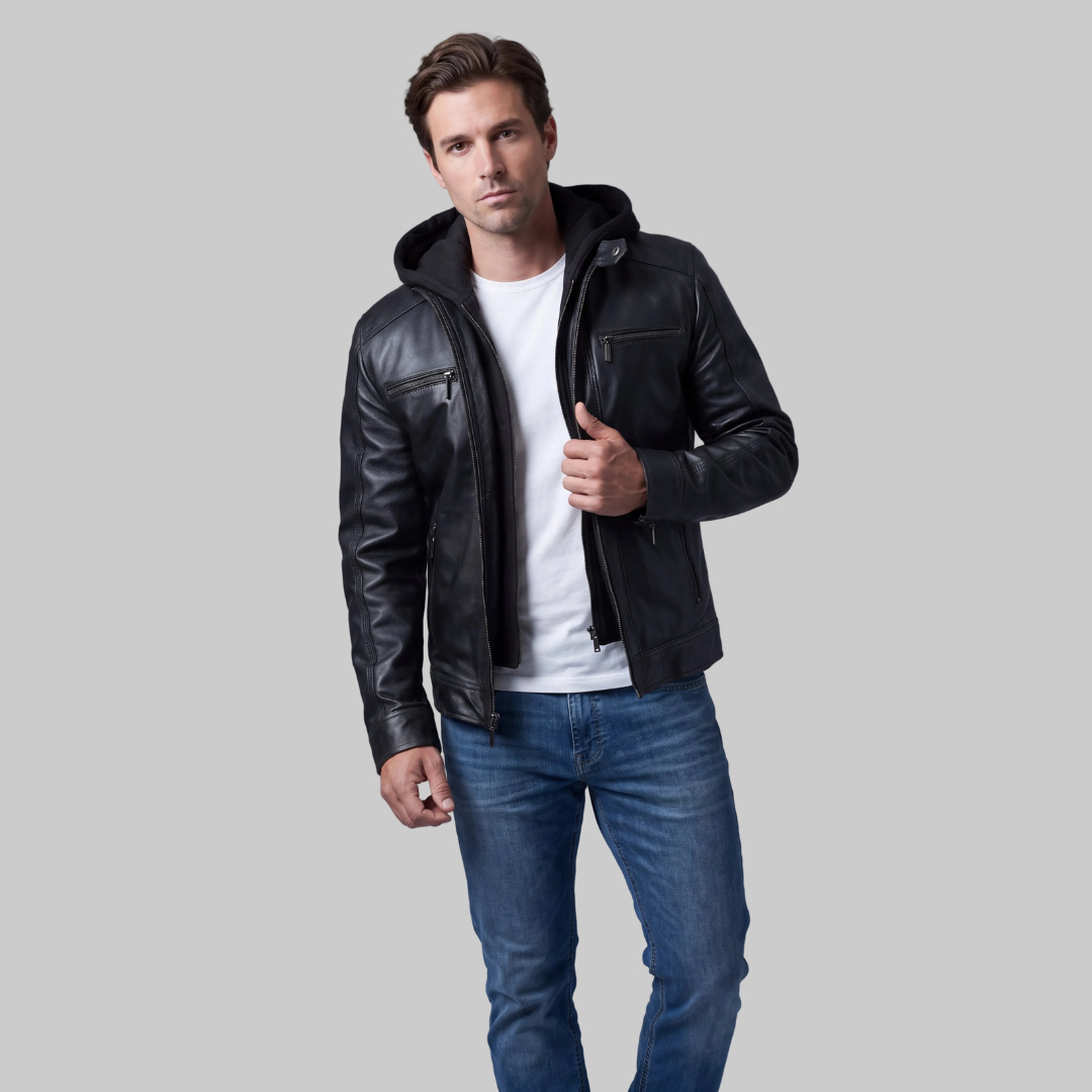 Men's Hooded Moto-Style Zip Jacket