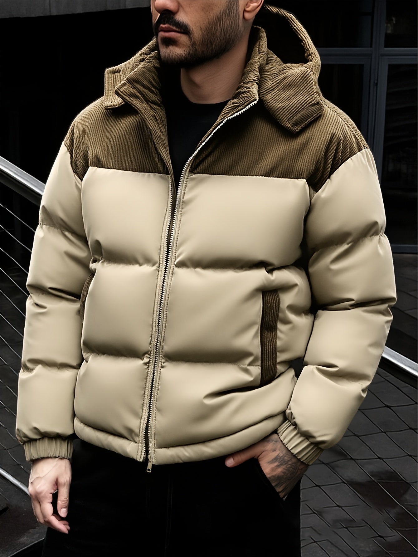 2025 Nieuw Product Heren Winter Warme Jas, Color-Block Dikke Warme Casual Hooded Jas, Camping Kerst Nieuwe Aanwinst