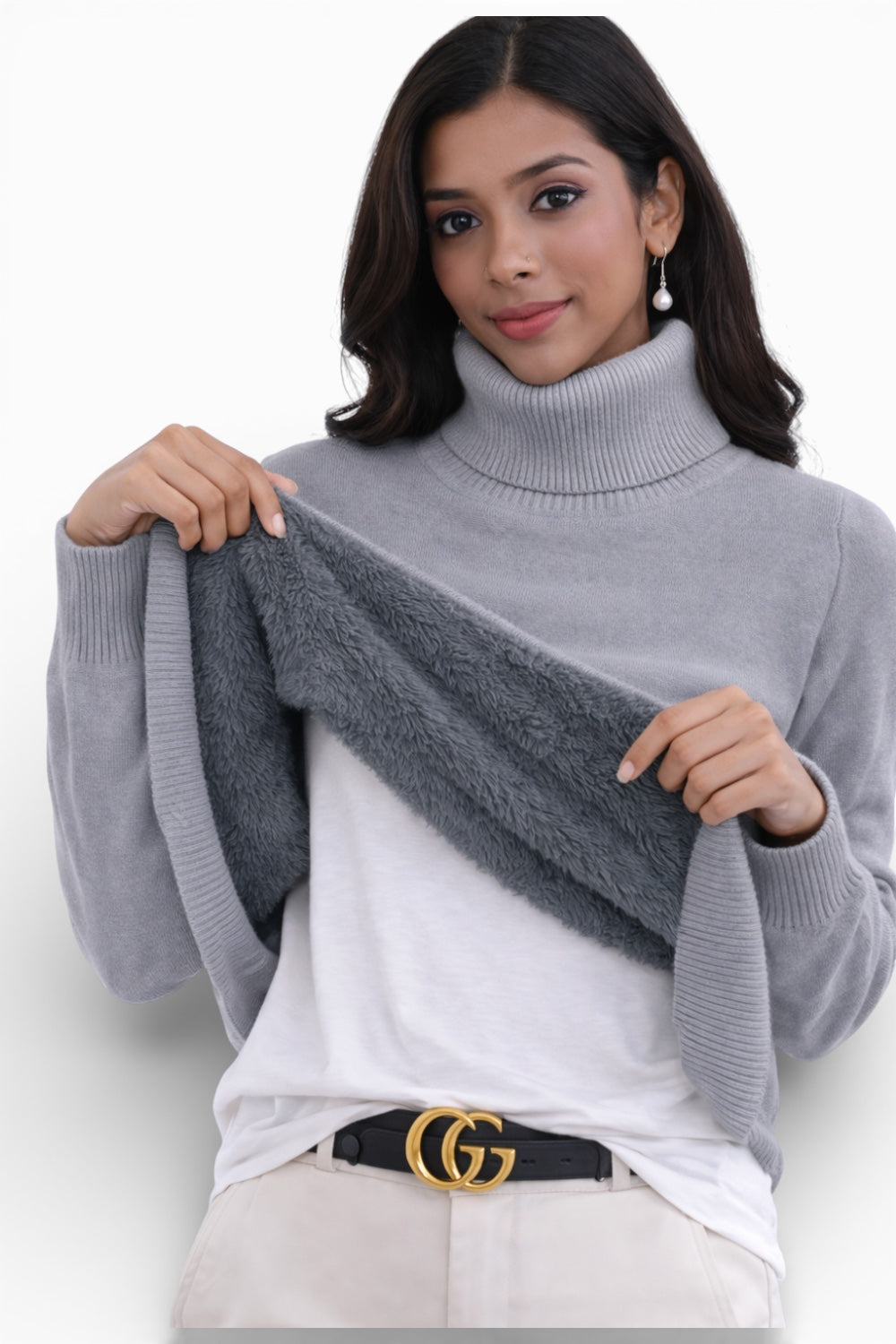 Women’s Knit Pullover Soft Polyester High Collar Fall Winter