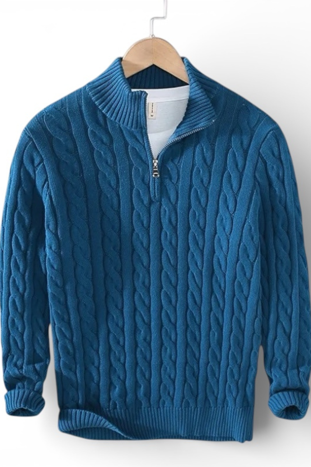 Jacquard Mock Neck Half-Zip Sweater in Cotton
