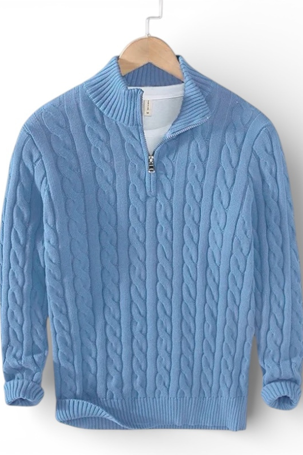 Jacquard Mock Neck Half-Zip Sweater in Cotton