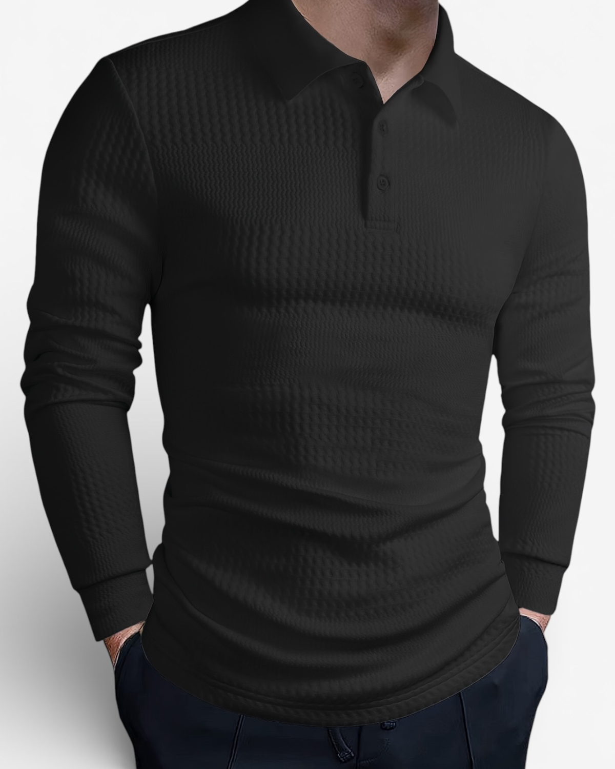 Knit Long Sleeve Polo Shirt in Polyester
