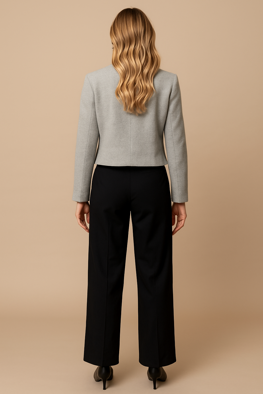 Cropped Tweed Blazer with Gold Buttons and Flap Pockets