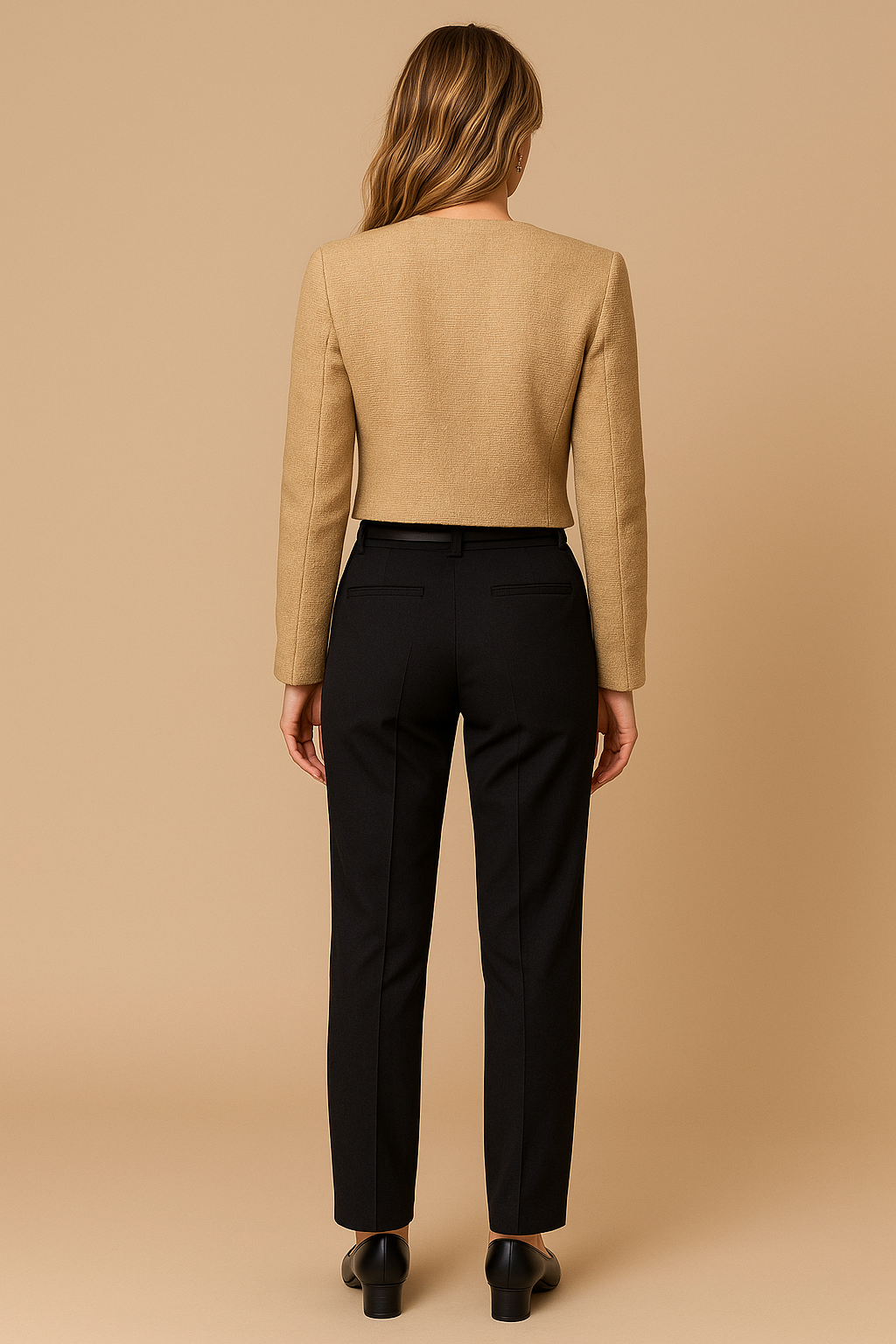 Cropped Tweed Blazer with Gold Buttons and Flap Pockets
