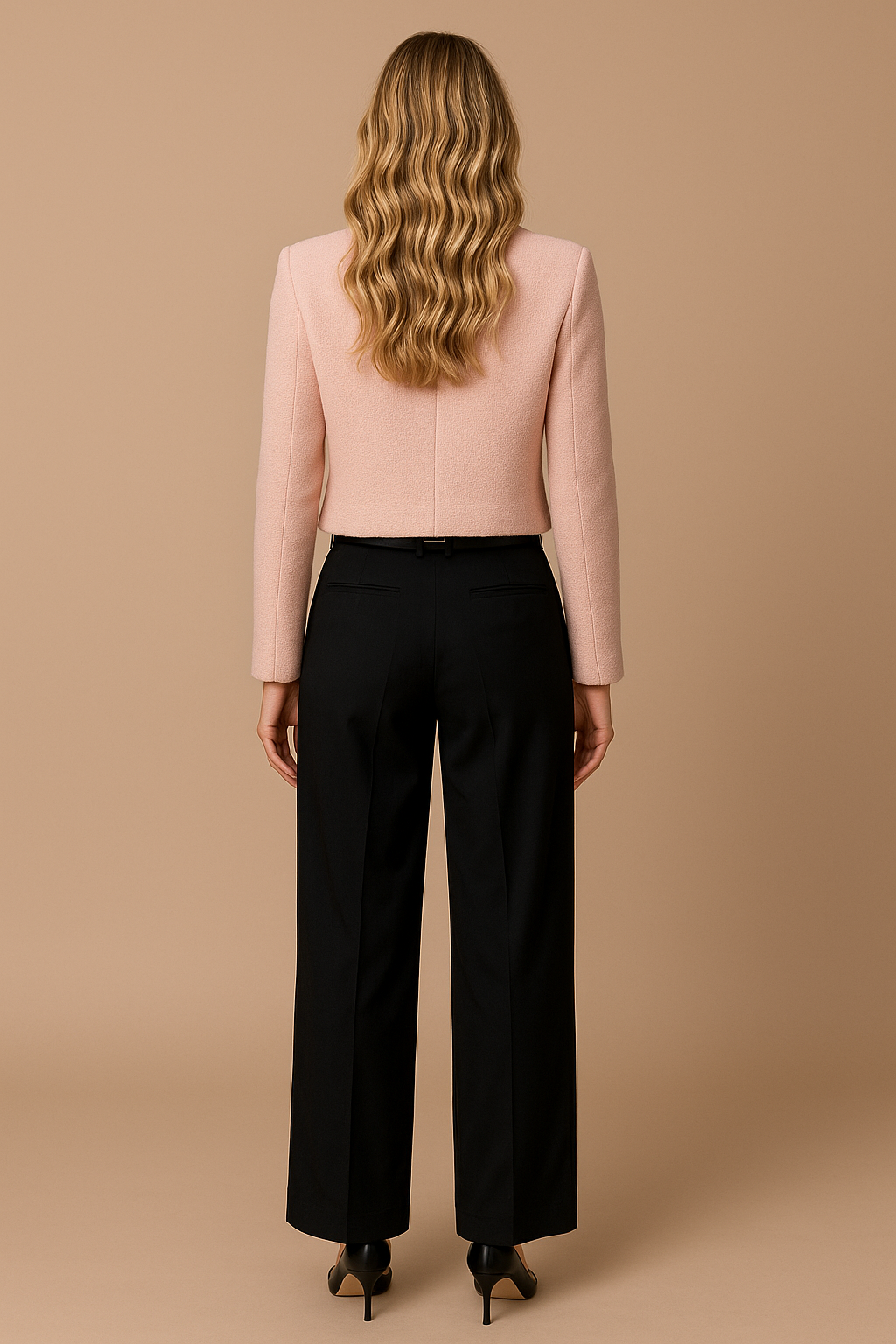 Cropped Tweed Blazer with Gold Buttons and Flap Pockets