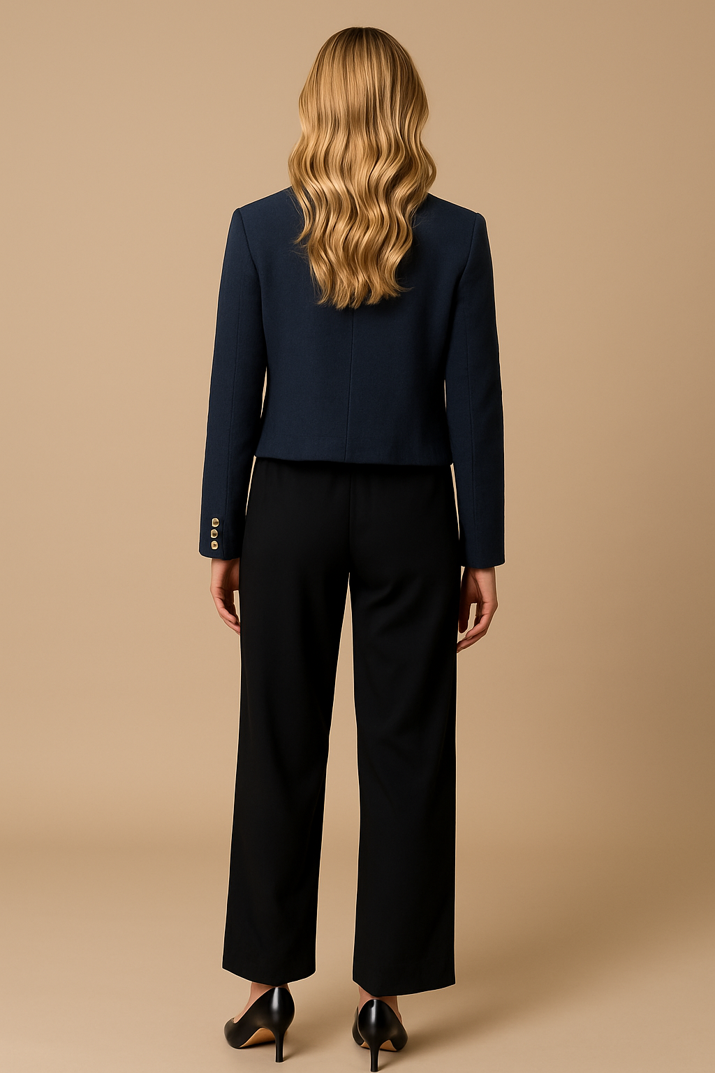 Cropped Tweed Blazer with Gold Buttons and Flap Pockets