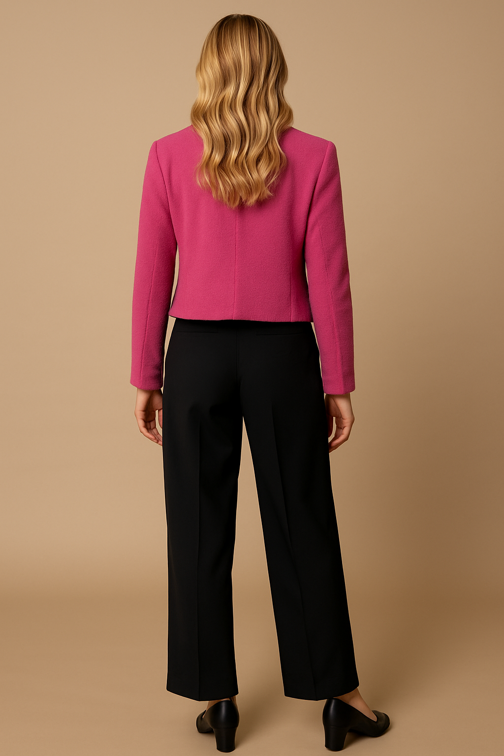 Cropped Tweed Blazer with Gold Buttons and Flap Pockets