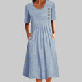 Cecily | Striped Button-Detail Midi Dress with Pockets