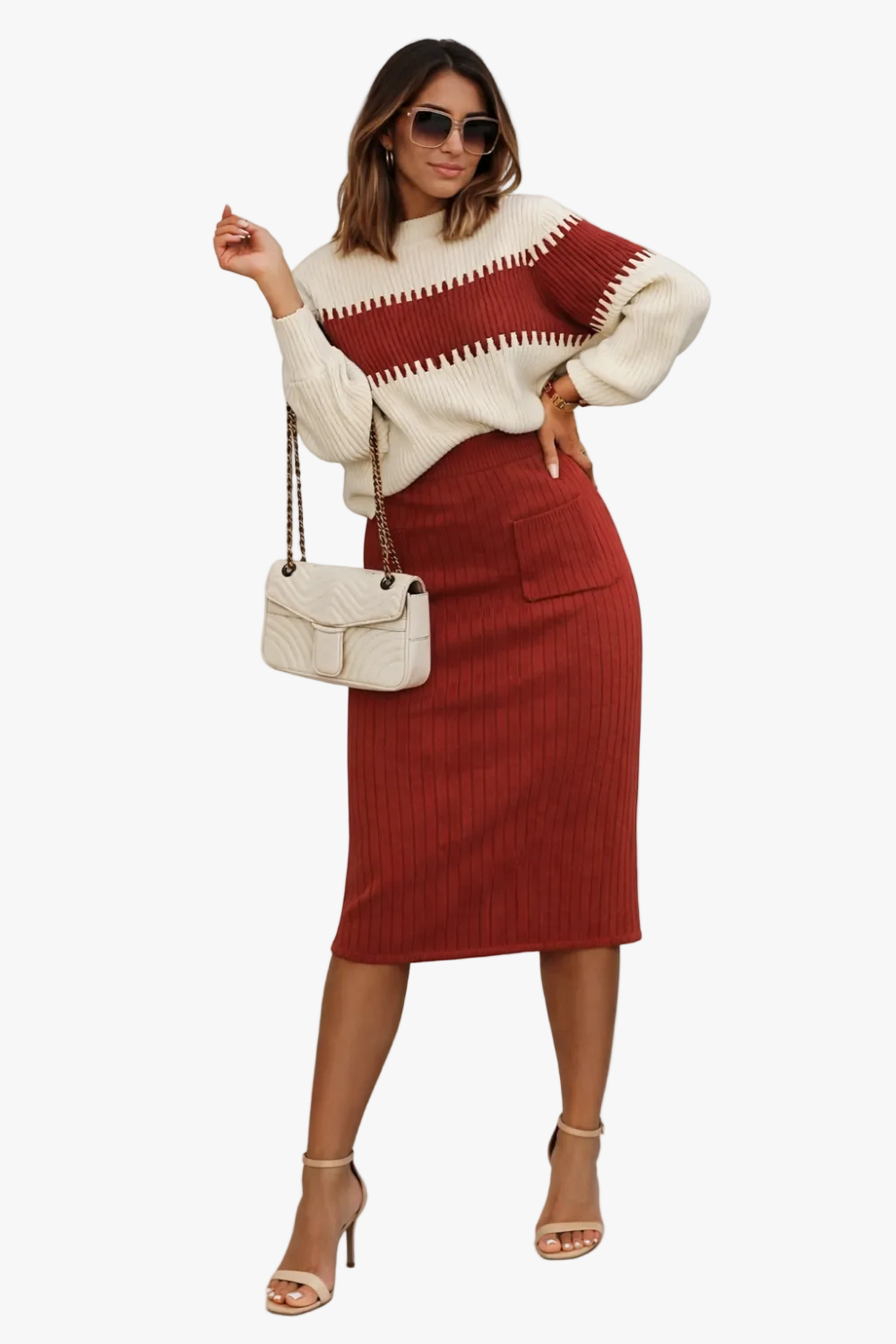 Women’s Ribbed Knit Midi Skirt in Viscose