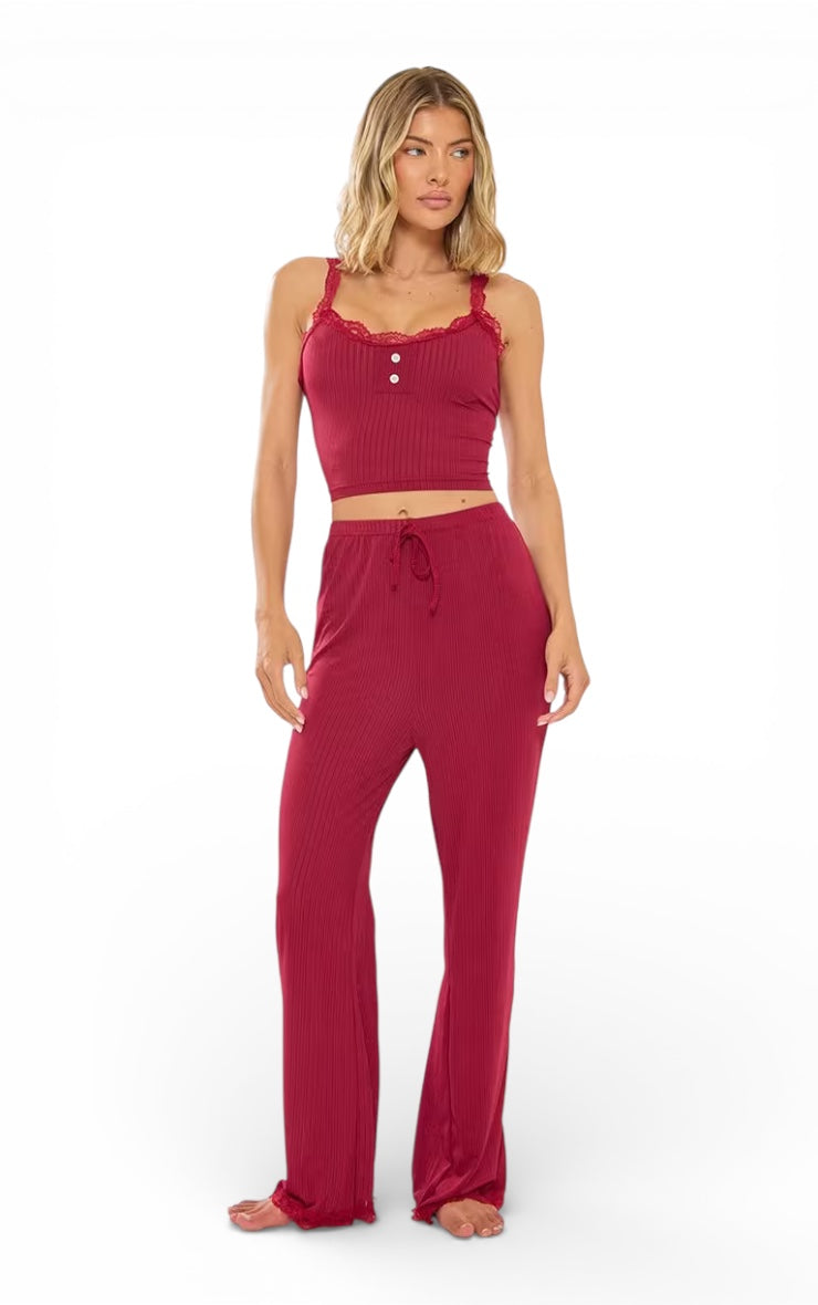 Women’s Pajama Set Polyester Ribbed Comfort Casual Loungewear