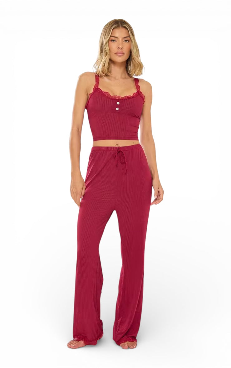 Women’s Pajama Set Polyester Ribbed Comfort Casual Loungewear