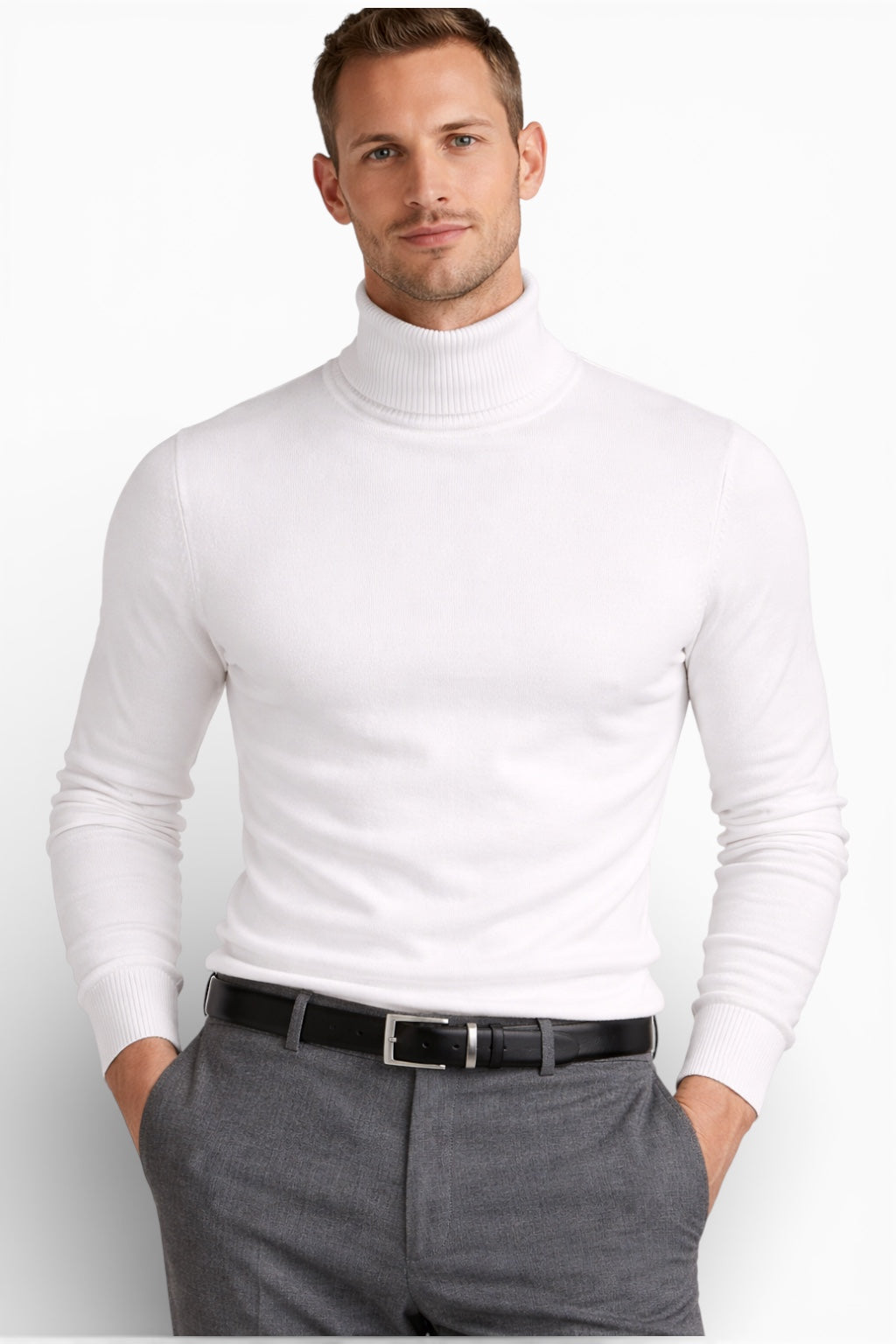 Mock Neck Sweater Premium Cotton Slim Fit Men