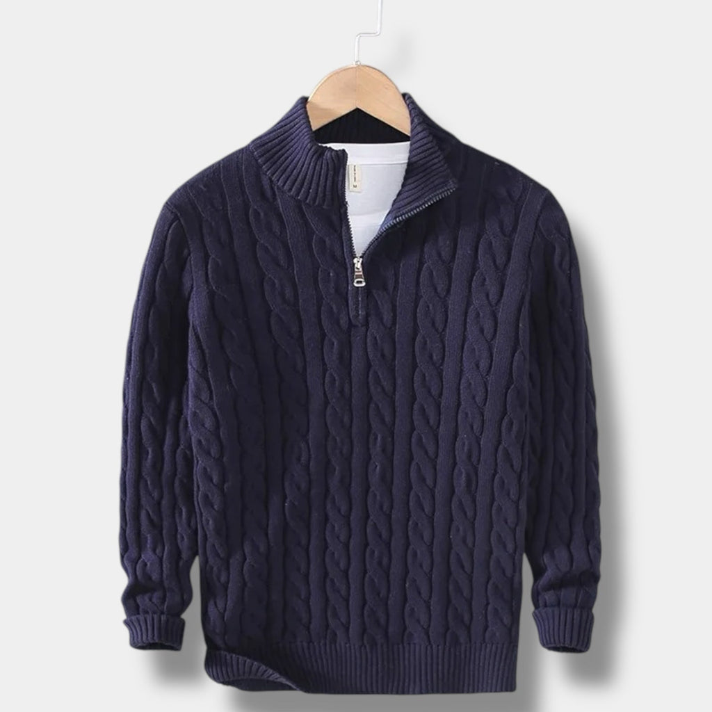 Edward Jacquard Mock Neck Half-Zip Sweater for Men – Timeless Old Money Style Navy