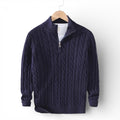 Jacquard Mock Neck Half-Zip Sweater in Cotton
