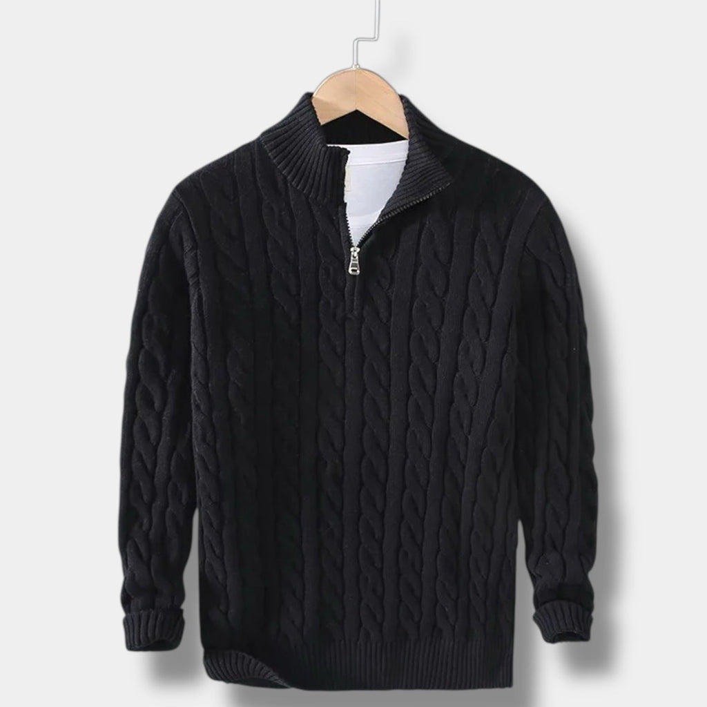 Edward Jacquard Mock Neck Half-Zip Sweater for Men – Timeless Old Money Style Navy