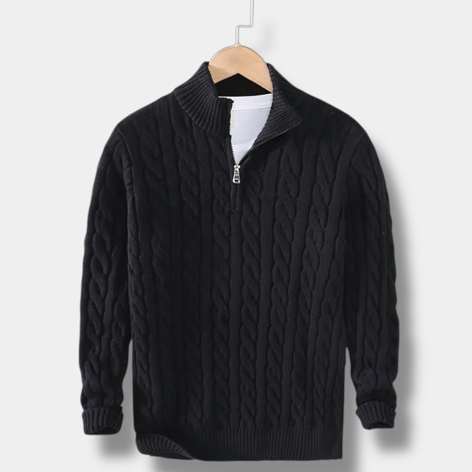 Edward Jacquard Mock Neck Half-Zip Sweater for Men – Timeless Old Money Style Navy