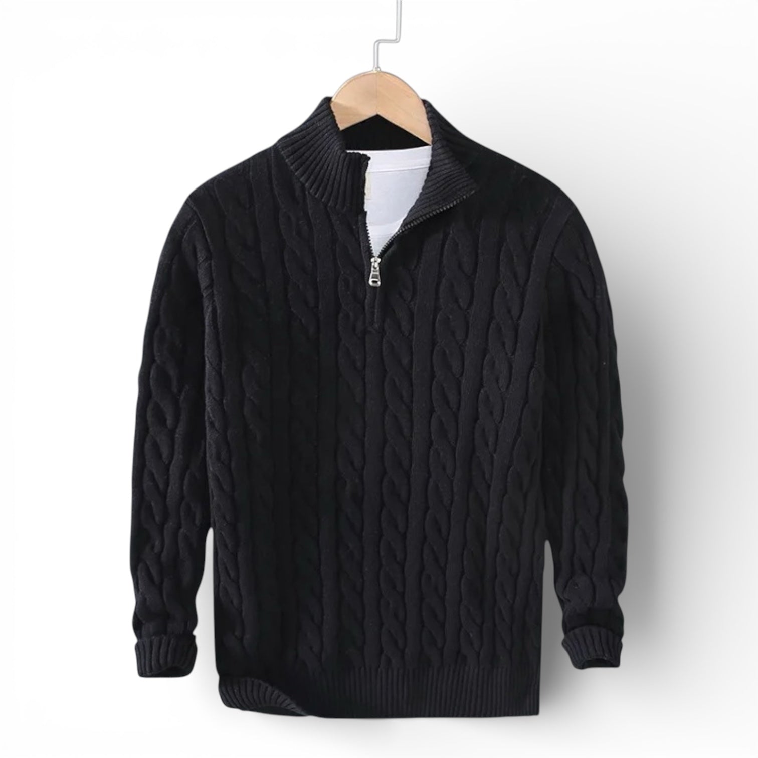 Jacquard Mock Neck Half-Zip Sweater in Cotton