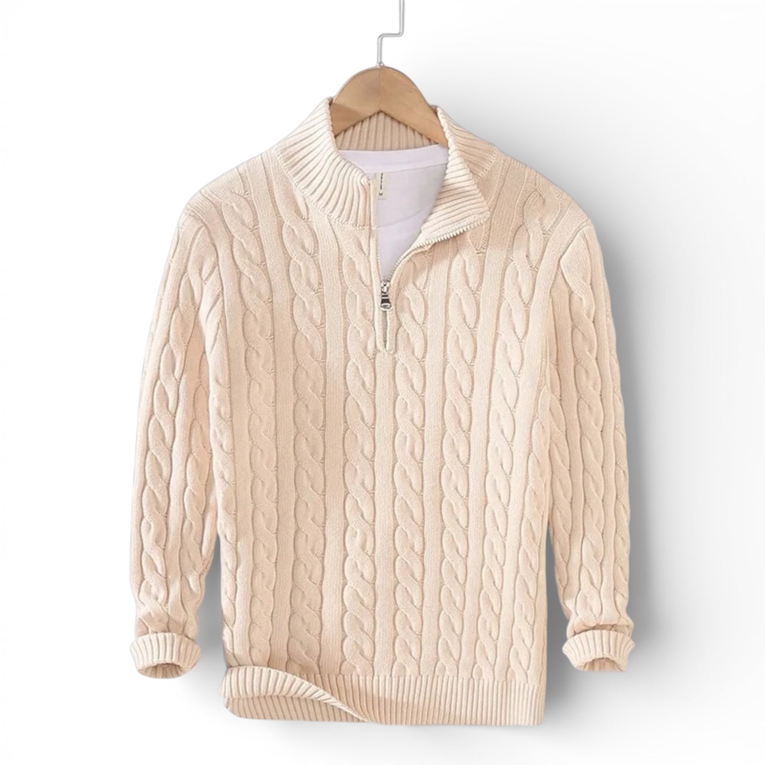 Jacquard Mock Neck Half-Zip Sweater in Cotton