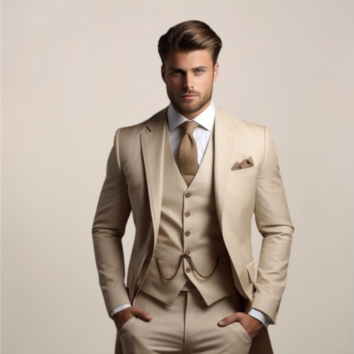 Men’s Breathable Three-Piece Wedding Suit – Tailored Spring Formalwear with Jacket Waistcoat and Trousers