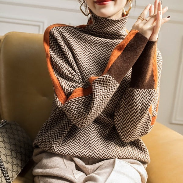 Agnes | Herringbone Roll Neck Jumper