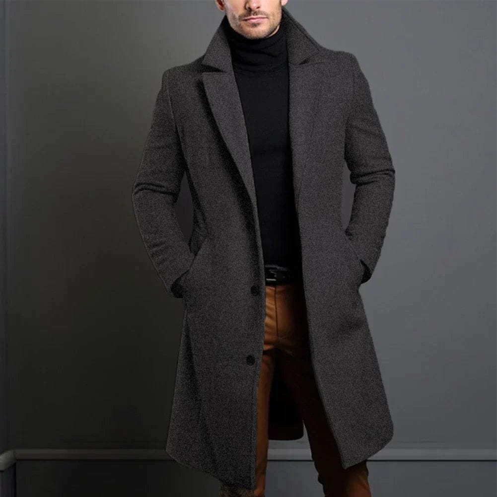 Leonard Men’s Long Wool Overcoat – Timeless Winter Elegance Dark Gray