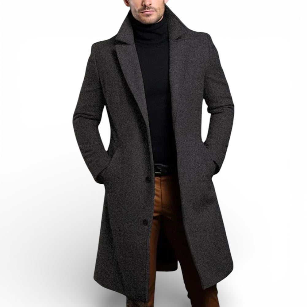 Men’s Long Wool Overcoat – Premium Wool Blend, Classic Winter Style
