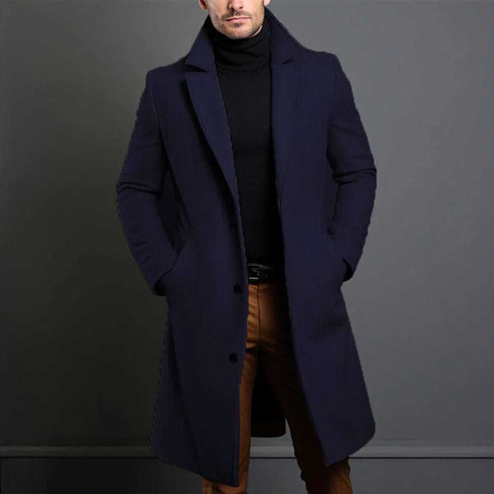 Leonard Men’s Long Wool Overcoat – Timeless Winter Elegance Dark Gray