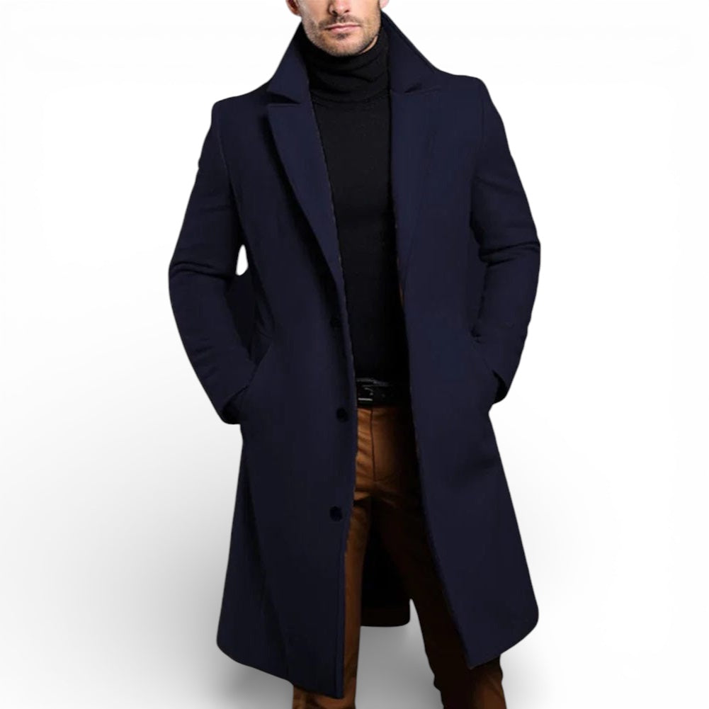 Men’s Long Wool Overcoat – Premium Wool Blend, Classic Winter Style