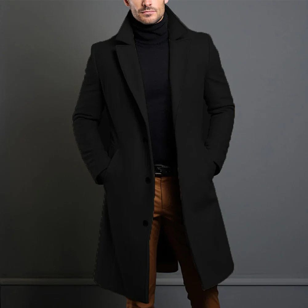 Leonard Men’s Long Wool Overcoat – Timeless Winter Elegance Dark Gray
