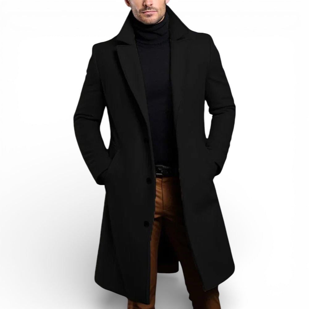 Men’s Long Wool Overcoat – Premium Wool Blend, Classic Winter Style