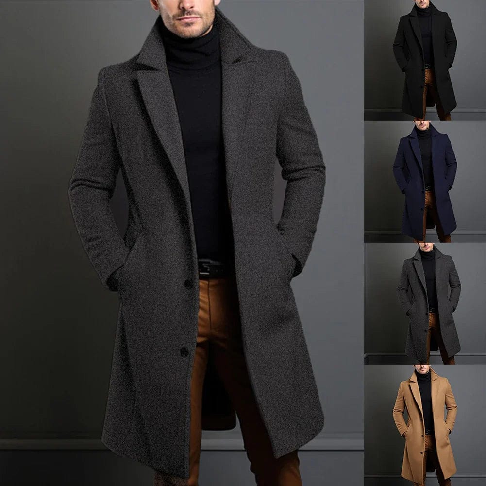 Leonard Men’s Long Wool Overcoat – Timeless Winter Elegance Dark Gray
