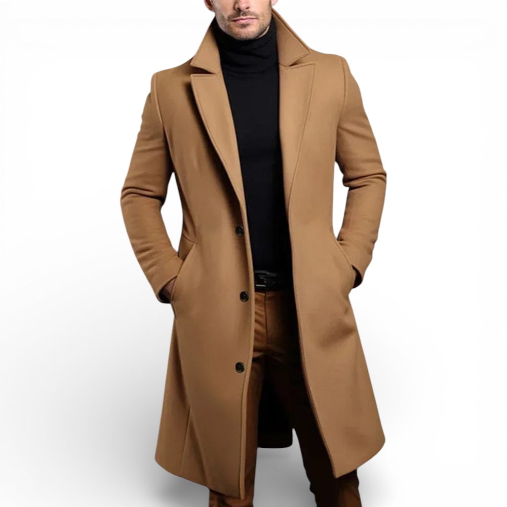Men’s Long Wool Overcoat – Premium Wool Blend, Classic Winter Style