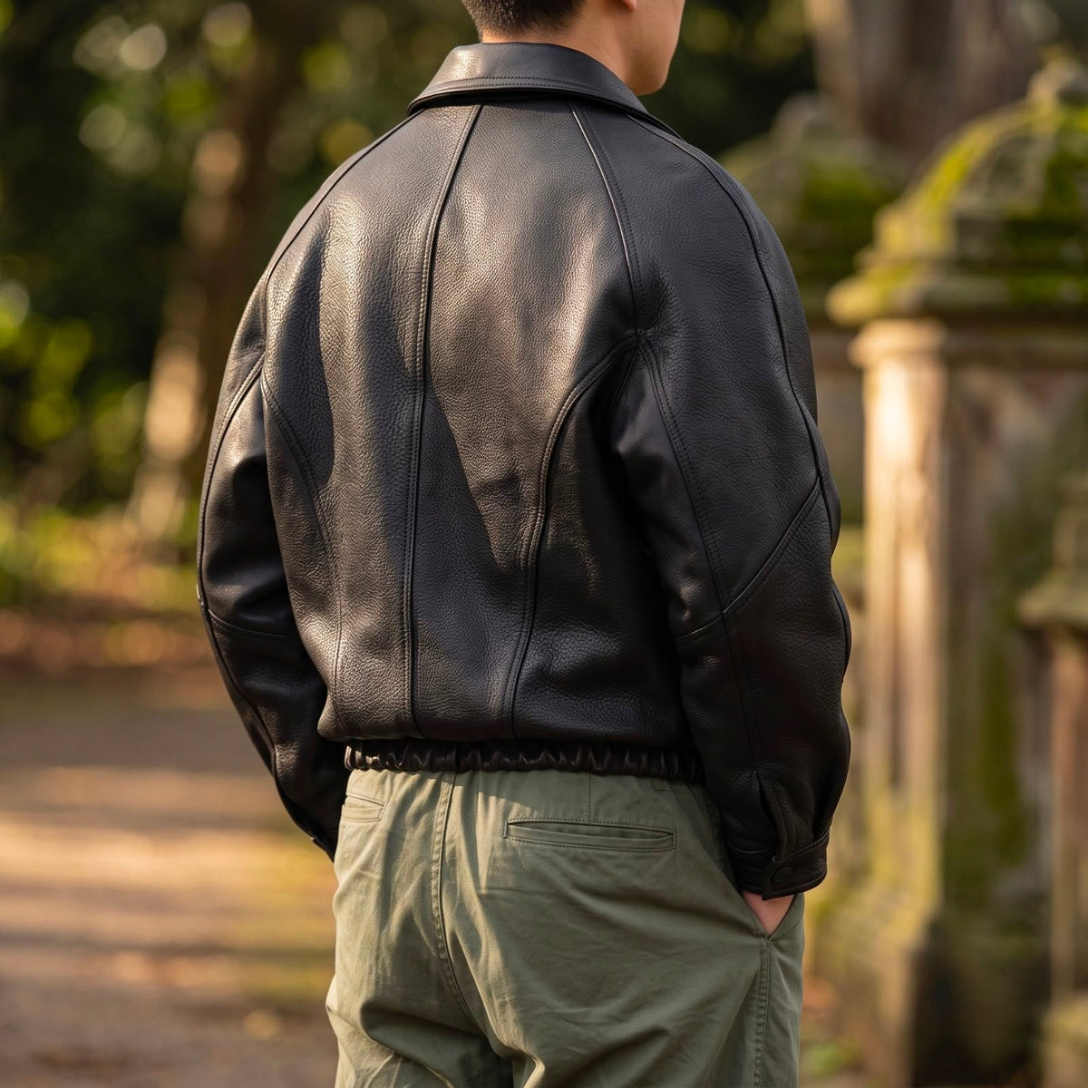 Men’s Leather Zip Jacket – Structured Collared Layer for Spring and Autumn