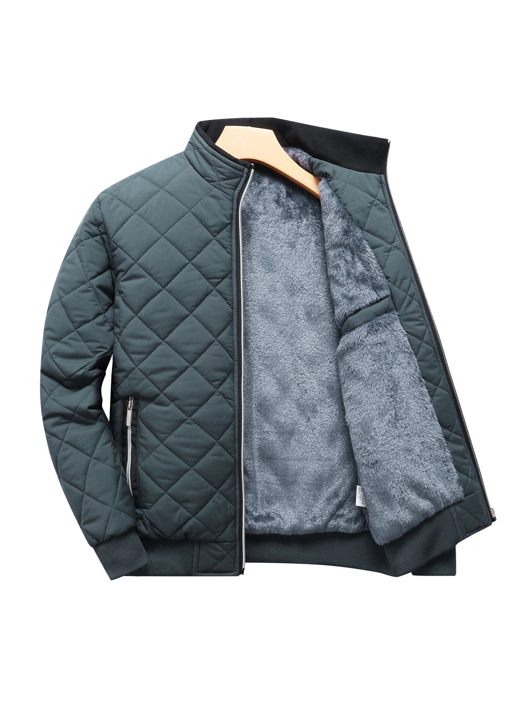Heren Gewatteerde Fleece-Gevoerde Wintervest - Donkergroen, Warm & Stijlvol met Rits en Zakken, Casual Losse Pasvorm voor Dagelijks Kouwe Weer, Winterkleding