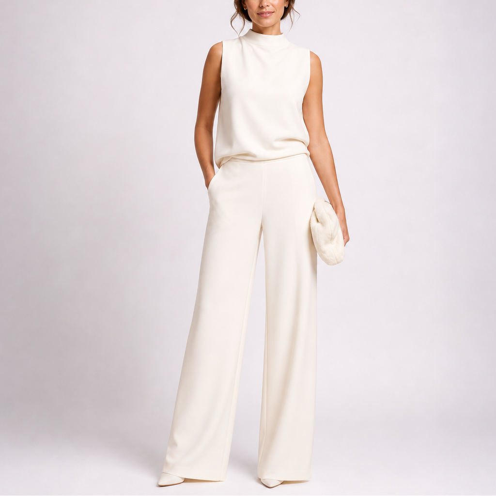 Larkin Wide-Leg Jumpsuit with High Neck
